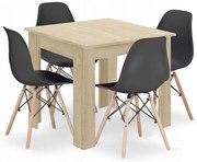 Jedálenská zostava stôl Dub sonoma 80 X 80 hnedé nohy + 4 stoličky OSAKA čierne/ prírodné nohy