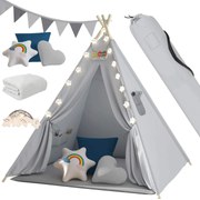 Jurhan Detský stan teepee JULIUS, 120x120x160cm, šedá/modrá