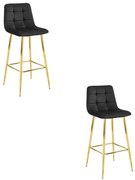 Set dvoch barových stoličiek ARCETO zamatové čierne (zlaté nohy) 2 ks