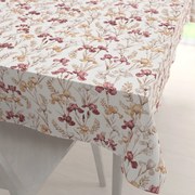 Biante Bavlnený obdĺžnikový obrus Sandra SA-636 Vínovo-béžové kosatce na bielom 50x100 cm