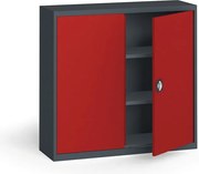 Plechová policová skriňa na náradie KOVONA, 1150 x 1200 x 400 mm, 2 police, grafit/červená