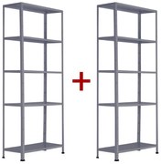 Policový regál 1+1 ZADARMO, 1760x750x300 mm, 5 políc, nosnosť police 75 kg, RAL 7031