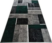Sivo-zelený geometrický kockovaný obdĺžnikový koberec NEW IDEA 90311-0574 Rozmer: 60x110 cm