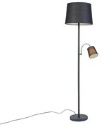 Klasická stojaca lampa čierna s čiernym tienidlom a svetlom na čítanie - Retro