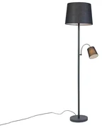 Klasická stojaca lampa čierna s čiernym tienidlom a svetlom na čítanie - Retro