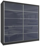 Šatníková skriňa 200 cm Belini čierny mat / šedý lesk s posuvnými dverami BH SZP1/2/B/WI/5S/HI