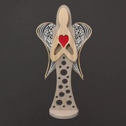 AMADEA Drevený anjel na podstavci s bielymi krídlami a červeným srdcom, masívne drevo, 63x31 cm, český výrobok