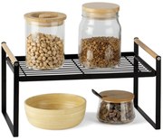 Orion Prídavná polica s drevenými madlami, odkvapkávač, čierny kov RADKA 35x22x18