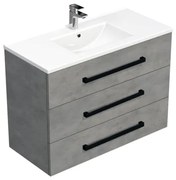 Kúpeľňová skrinka s čiernou úchytkou a umývadlom SAT Cube Way 100x76,5x46 cm betón mat CUBE46C1003BEMOD
