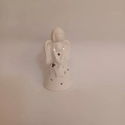 DECOLED Keramický andílek, 5,5 x 5,5 x 10 cm, teple bílá, 2xLR44