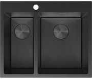 Mexen Flexo, 1.5-komorový nerezový drez 610 x 510 mm, čierna, vzor voština, 6446611500-70HC