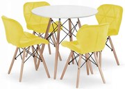 Jedálenský stôl TODI biely 80 cm so štyrmi stoličkami LAGO zamatové žlté