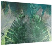 Obraz - Betónová textúra s listami (70x50 cm)