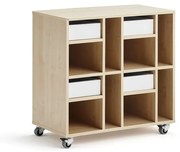 Študentská úložná skrinka CASPER, 4 zásuvky, 8 priehradiek, breza, biela
