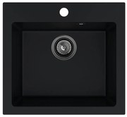 Sink Quality Ferrum 50, kuchynský granitový drez 490x450x195 mm + čierny sifón, čierna, SKQ-FER.C.1K50.XB