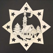 AMADEA Drevená ozdoba hviezda s kostolom 18 cm