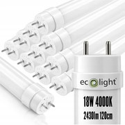 ECOLIGHT SADA 10x LED trubíc 120CM T8 18W 2520lm 140LM/W 4000K SILNÉ svetlo