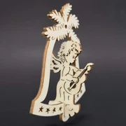 AMADEA Drevená ozdoba 3D zvonček - anjel s gitarou 9 cm