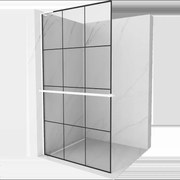 Mexen Kioto+ L sprchová stěna s policí Walk-in 100 x 200 cm, černý vzor, bílá - 800-100-123-20-77