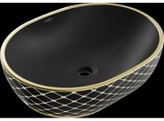 Mexen Viki umývadlo na dosku 48 x 35 cm, Čierna matná/Zlatá mriežkový vzor - 21054879
