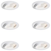 Sada 6 zapustených bodových svetiel biela 9,5 cm vrátane LED 1300 lm stmievateľné IP23 - Gaius
