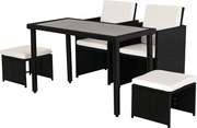 Outsunny Poly Rattan Jedálenský Set Záhradný Set Nábytku 11 ks s Vankúšmi Čierny | Aosom