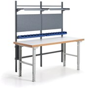 Dielenský stôl SOLID, s panelom na náradie, boxami a policami, 2000x800 mm, laminát