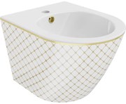 Mexen Lena, závesný bidet 480x370x325 mm, biela - zlatý vzor, 35224809