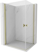 Mexen Mist-B Duo, 2-krídlový výklopný sprchový kút 75 x 70 cm, číre sklo, zlatý lesklý profil, 8A2-075-070-50-00