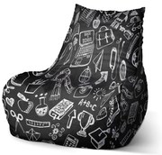 Sedací vak Bean čiernobiela škola, čierna