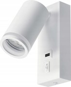 BERGE LED nástenné svietidlo GU10 s vypínačom a USB portom - biela