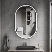 Erga Gwen, oválne LED zrkadlo 60x90cm v čiernom kovovom ráme, 3 farby svetla, predné osvetlenie, vyhrievacia podložka proti zapareniu, ERG-V01-GWEN-6090-BK