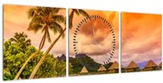 Obraz - Ostrov Bora Bora (s hodinami) (90x30 cm)