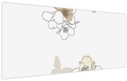 Obraz - Béžové kvety s motýľom N⁰2 (120x50 cm)