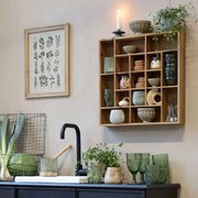 Hnedá antik drevená nástenná polička s priehradkami - 49*8*49 cm