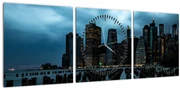 Obraz - Pohľad na mrakodrapy New Yorku (s hodinami) (90x30 cm)