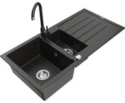 Mexen Andres 1,5-komorový granitový kuchynský drez s odkvapkávačom 100x50 cm a kuchynská batéria Telma, čierna-zlatá, 6515-75-670200-70