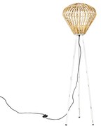 Rustikálna stojaca lampa trojnožka bambusová s bielou - Canna Diamond