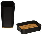 Sada kúpeľňových doplnkov Natureo Black, čierna/s drevenými prvkami