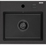 Mexen Milo granitový jednokomorový drez 435 x 410 mm, Čierna/Strieborná metalíza, Sifón Čierna - 6505441000-73-B