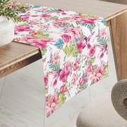 Biante Bavlnený behúň na stôl Sandra SA-493 Kolibríky s ružovými kvetmi na bielom 20x120 cm