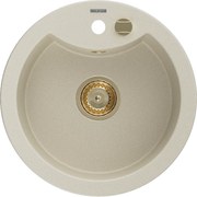 Mexen Diego, granitový drez 488x488x167 mm, 1-komorový, béžová so zlatým sifónom, 6512481000-69-G