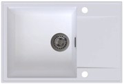 Sink Quality Sink55, kuchynský granitový drez 680x460x215 mm + grafitový sifón, biela, SKQ-SINK.W.1KDO.XB