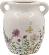 Béžový keramický džbán s uškami a kvetmi Avignon - 19*19 cm