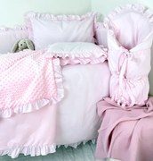 5-dielna súprava do postieľky Ružová s volánikom – 100% bavlna & minky, ideálne pre dievčatko