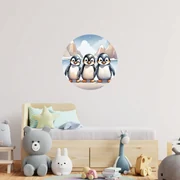 PIPPER. Kruhová samolepka na stenu "Tučniaky" Veľkosť: 60 cm
