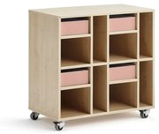 Úložná skriňa CASPER, 4 zásuvky, 8 priehradiek, breza, tmavoružová
