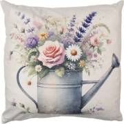 Béžová obliečka na vankúš kanvička s kvetmi - 45*45cm