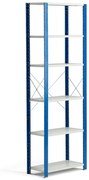 Policový kovový regál MIX, základná sekcia, 2500x800x400 mm, modrá, šedá