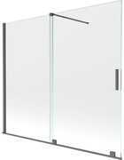 Mexen Velar, 2-krídlová posuvná vaňová zástena 180 x 150 cm, 8mm číre sklo, grafitový matný profil, 896-180-000-01-66